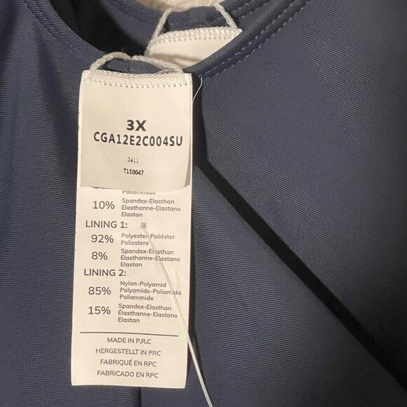 Cupshe Plus Size 3X One Piece Swimsuit Blue V-Neck Mesh Sheer Panel Tummy Contro - Picture 7 of 9